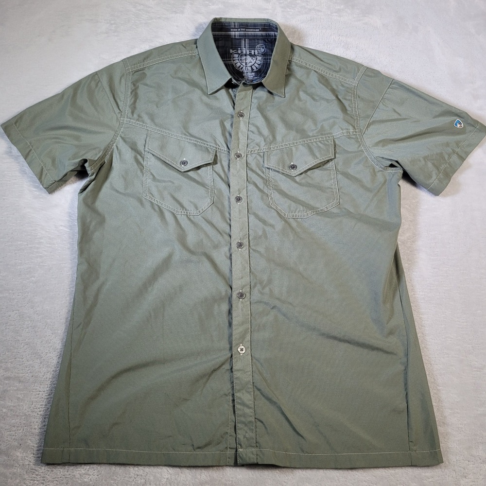 Kuhl Shirt Mens Medium Green Eluxur Button Down Short Sleeve Hiking Outdoor
